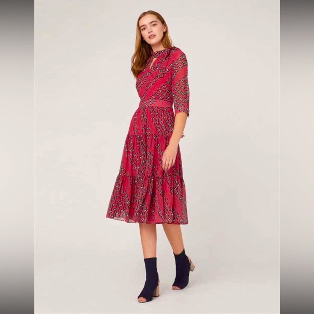 MARYLING CHAIN PRINT V-NECK GEORGETTE DRESS | Size 38 | NWT